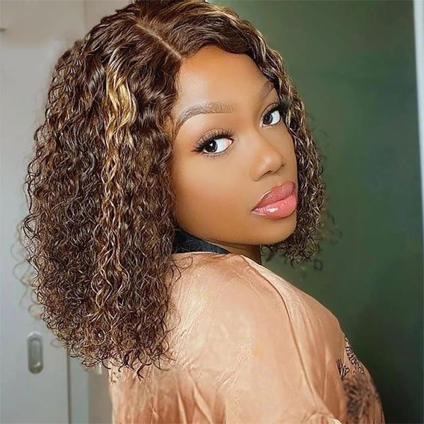 Piano Color Highlight #4/27 Jerry Curl 13x4 BOB  Lace Front Wig